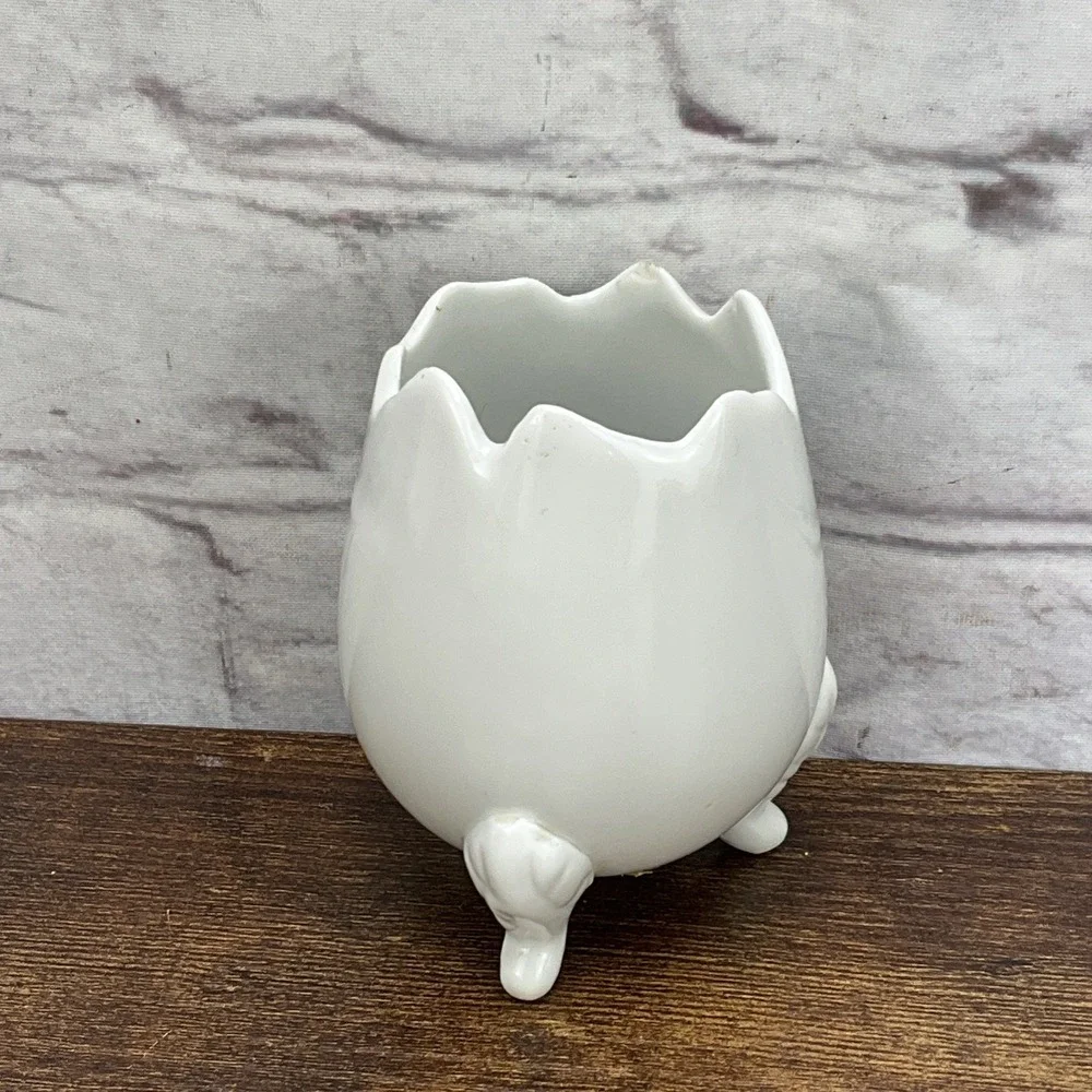 Ceramic Footed Vintage‎ Egg Vase/Planter Hand Painted Tulips Made In Japan 5525
